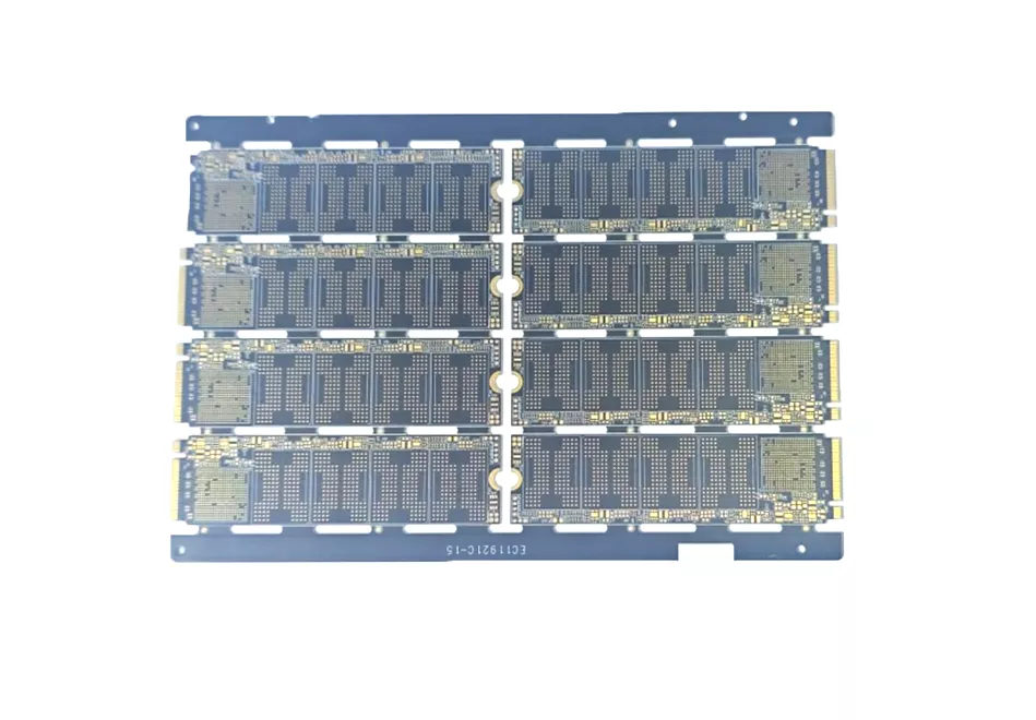 Präzisionsgefertigte HDI-Leiterplatte mit Blinddurchkontaktierungen und SMT-Bauteilen, entwickelt für kompakte Anwendungen in der Luft- und Raumfahrt sowie im Computerbereich.