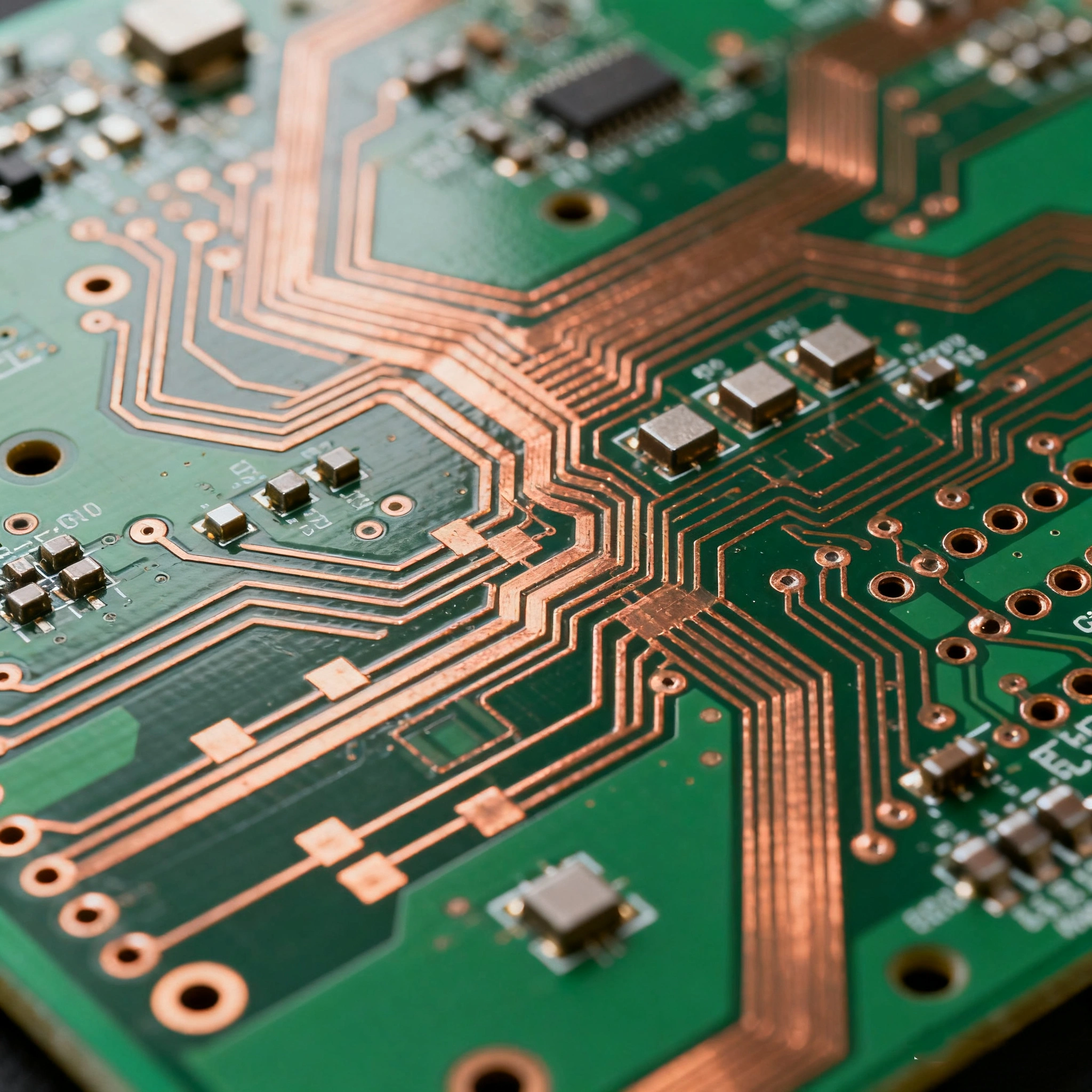 Circuit imprimé double face avec composants CMS d'un côté et composants traversants de l'autre, offrant une grande polyvalence de montage.